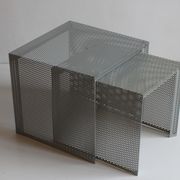 Grey perforated metal nesting side tables, 1990s set of two.