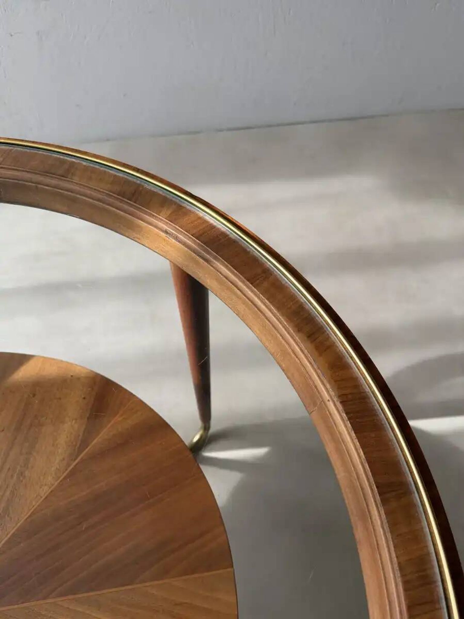 Round walnut coffee table with glass by Ilse Möbel