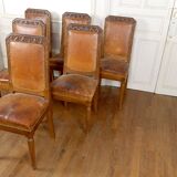 Set of 6 Art Deco carved walnut chairs, Circa 1920