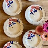 Set of 6 vintage deep plates, Rose Rouge model, by HBCM