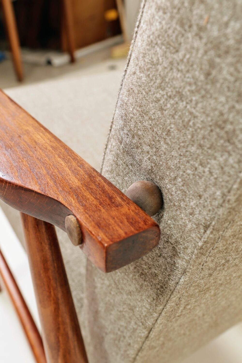 Beige mixed vintage armchair from the 1970s.