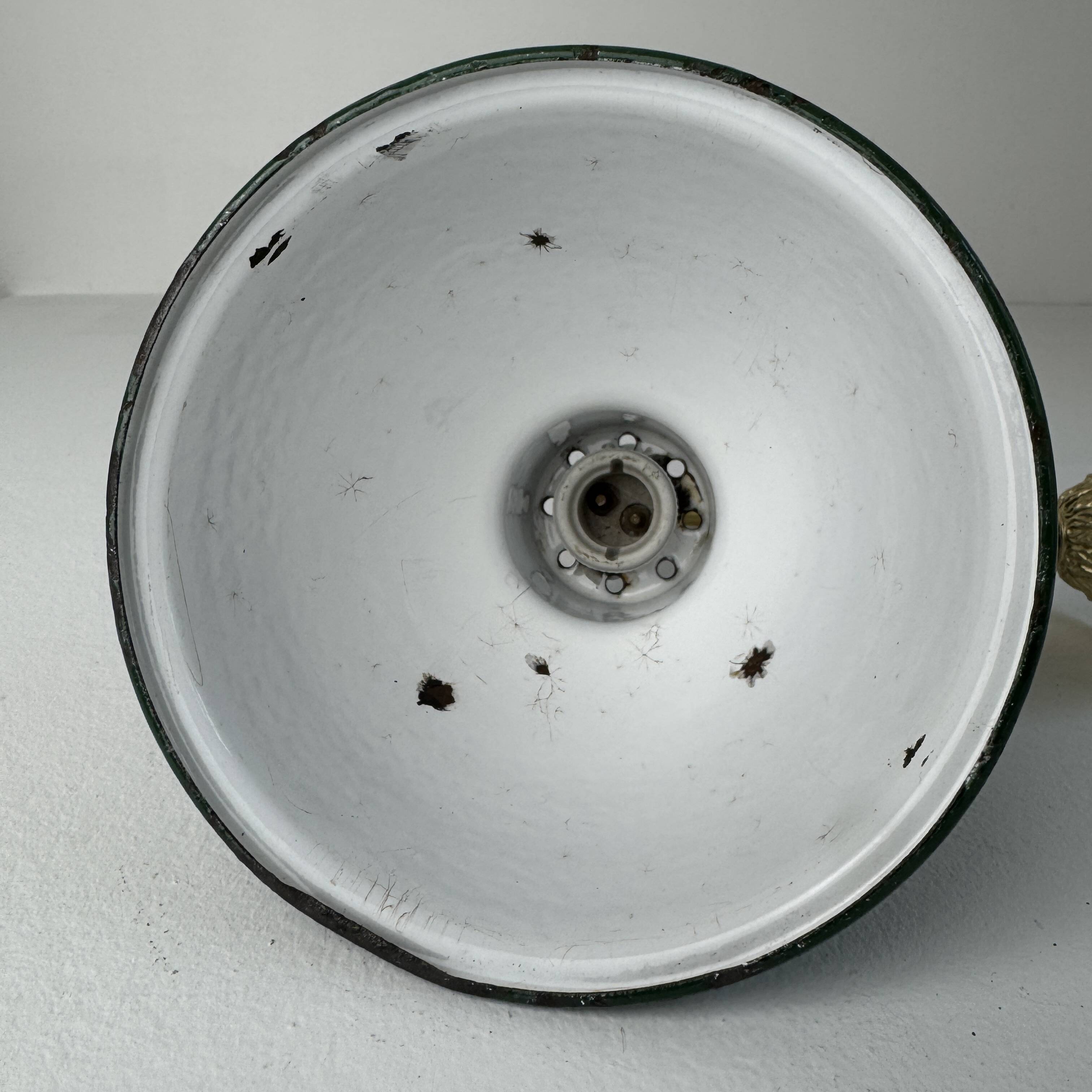 Antique workshop wall light in brass and enameled sheet metal