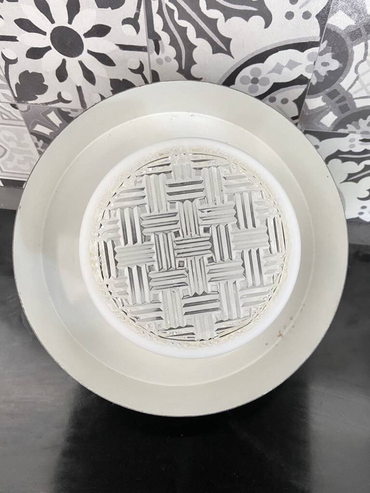 Holophane Ceiling Light Vintage 60s Black Metal and Frosted Glass Crafted
