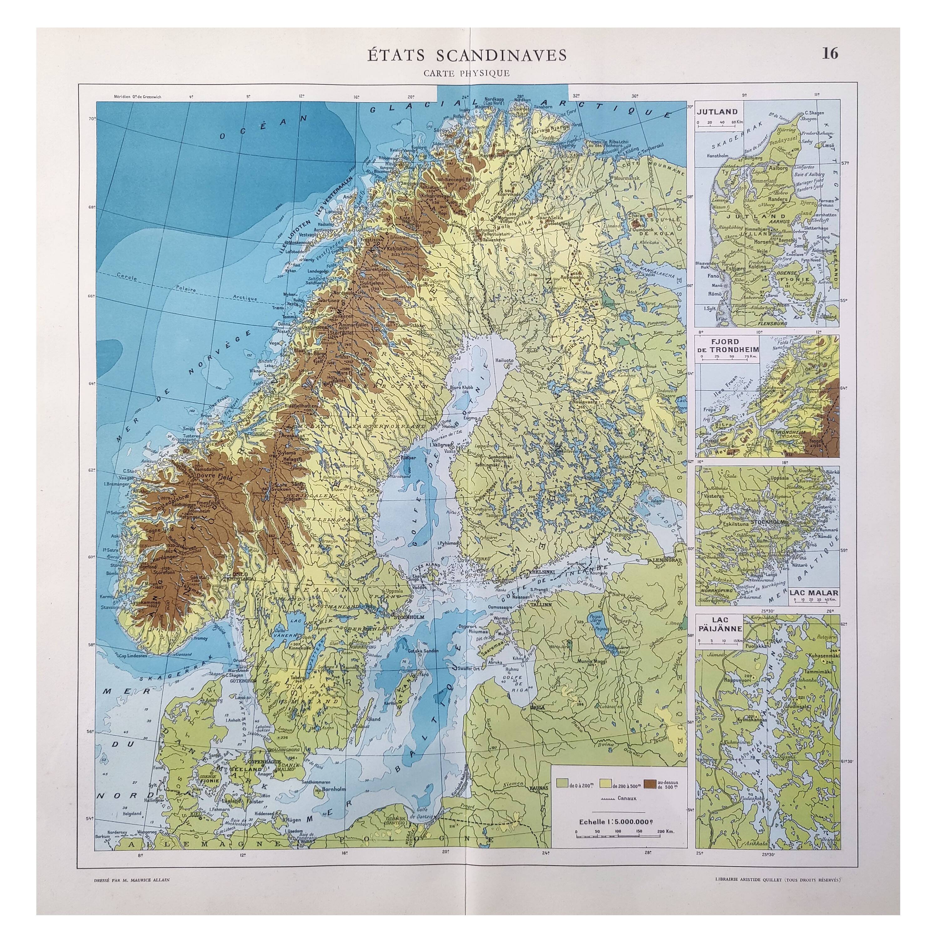 Vintage map Scandinavia Norway Sweden Finland 43x43cm from 1950