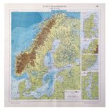 Vintage map Scandinavia Norway Sweden Finland 43x43cm from 1950