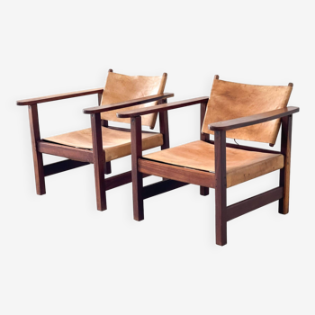 Mid century leather safari armchairs, 1960s