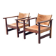 Mid century leather safari armchairs, 1960s