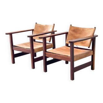 Mid century leather safari armchairs, 1960s