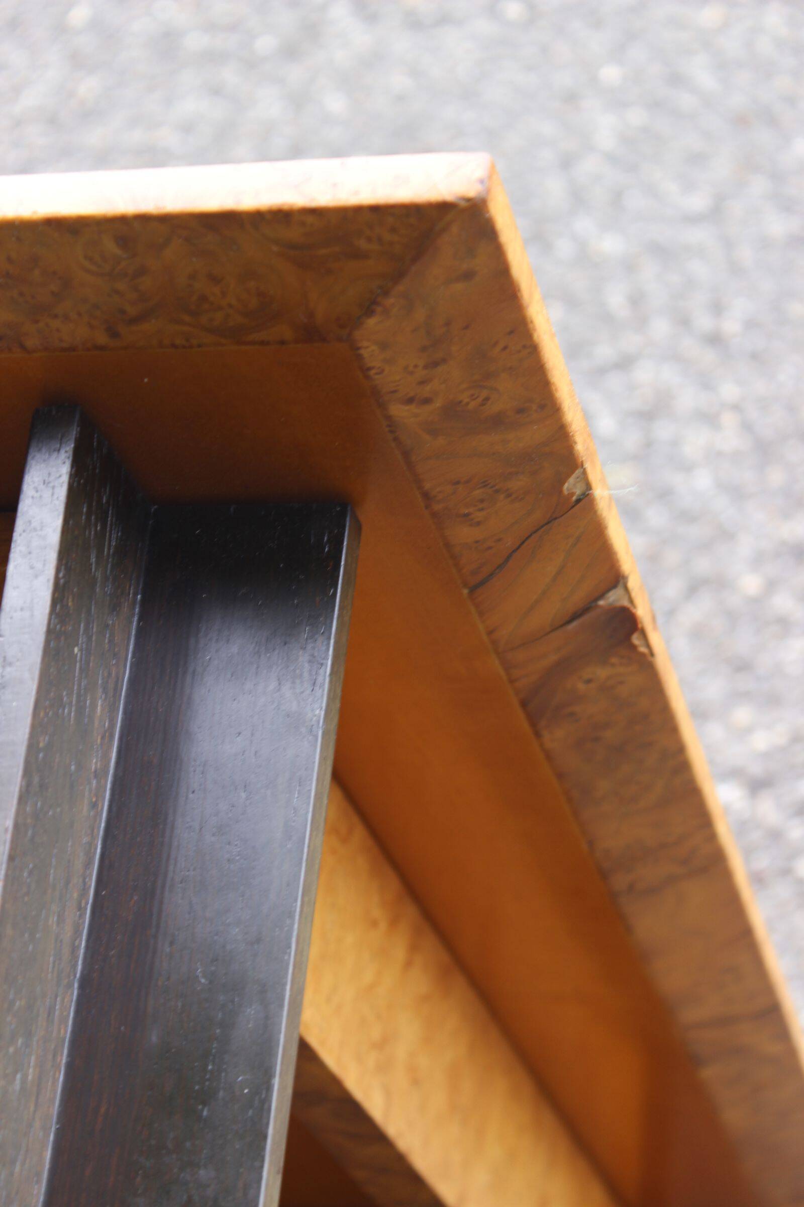 50s modernist coffee table in elm burl veneer