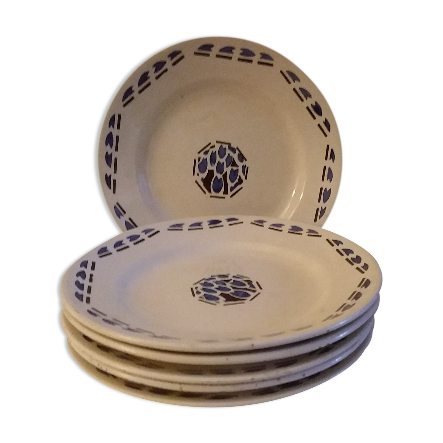 6 very old plates U&C Sarreguemines Model Arlette year 1960 hand painted earth