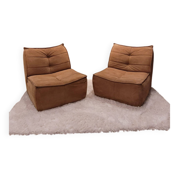 Paire de fauteuils en velours pêche par Beka, 1970