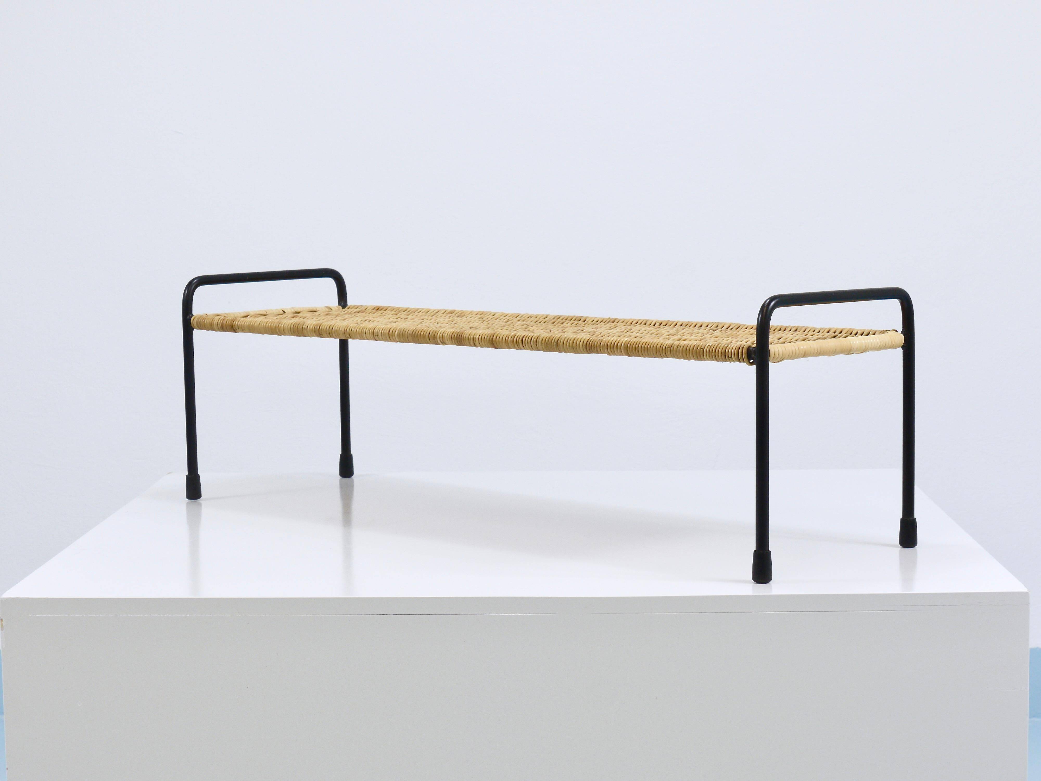 Carl Aubock side table, flower bench, iron, rattan, wicker, Austria, 1950s