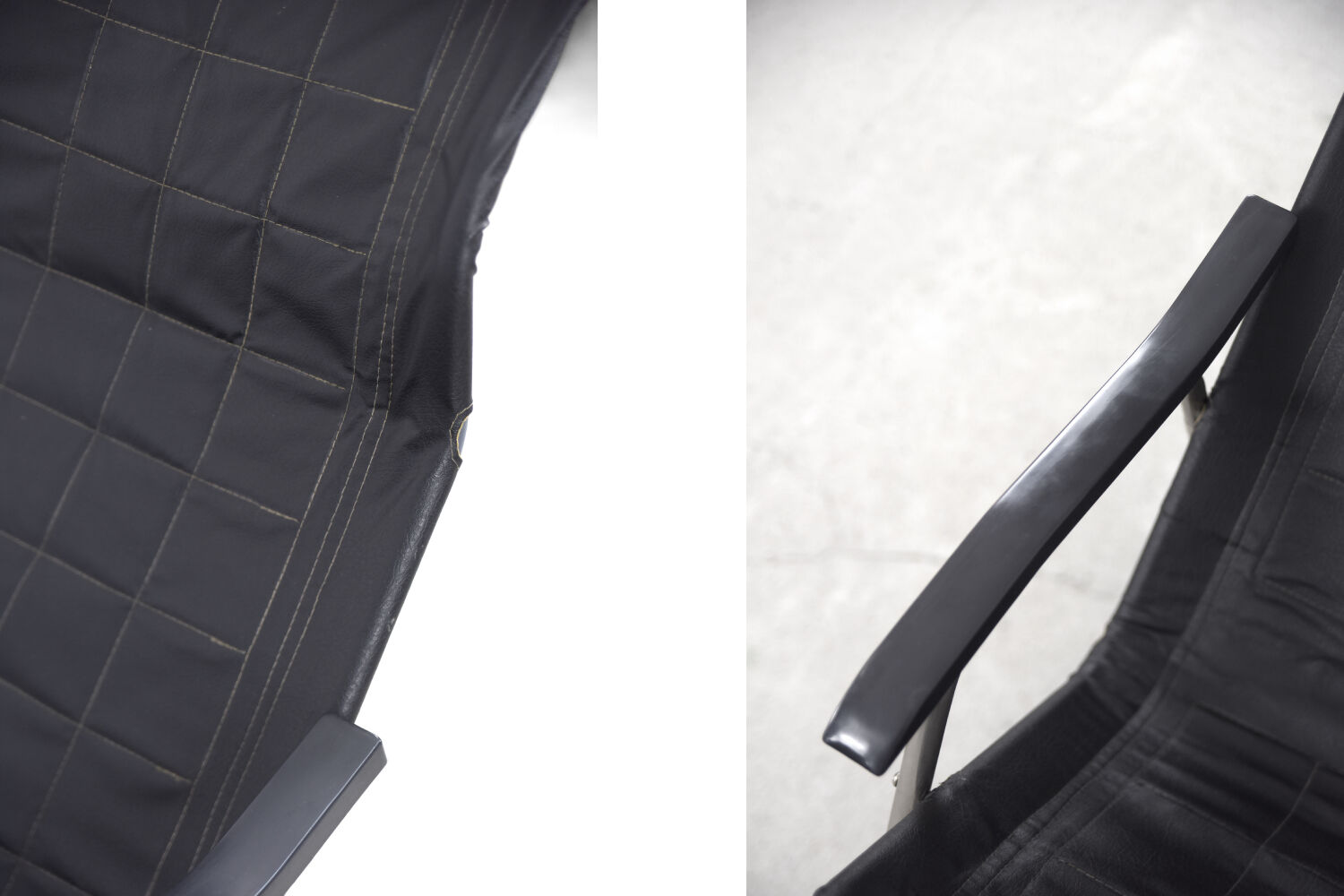 Vintage Mid-Century Postmodern Minimalist Black Leather Rocking Chair by Takeshi Nii, 1950s