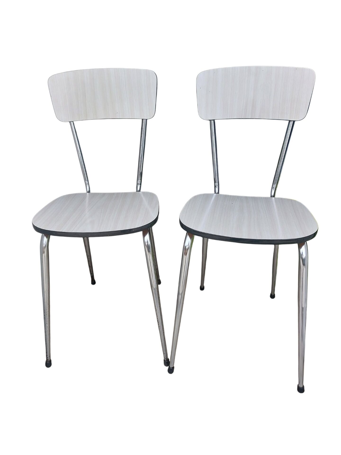 Pair of vintage chairs in light Formica and chrome metal – 1960s