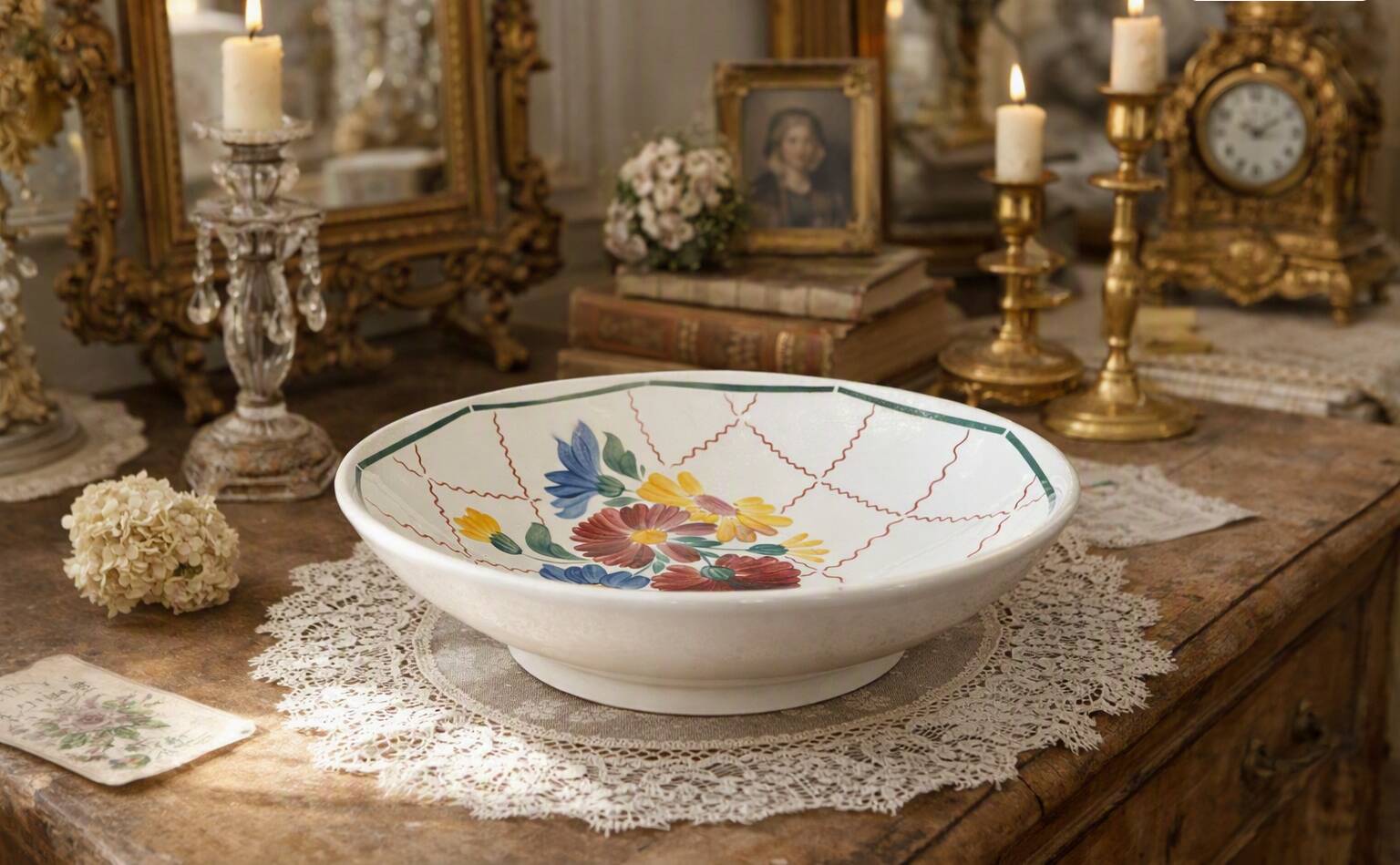 Antique compote dish in earthenware from Choisy-le-Roi.