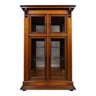 Antique library display cabinet in marquetry – classical style – glass doors