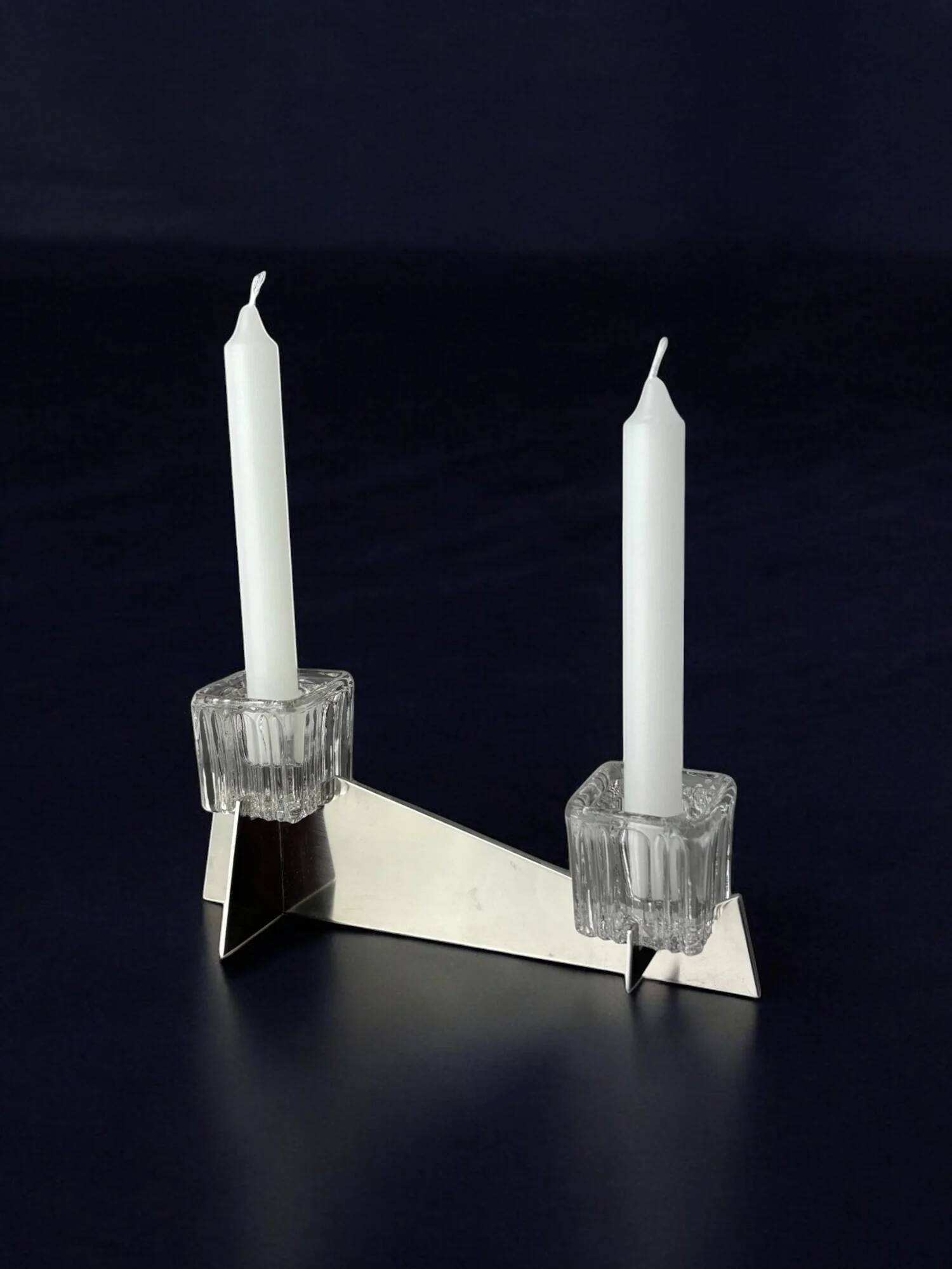 Peill & Putzler candlestick, glass and metal, Germany, 1970s