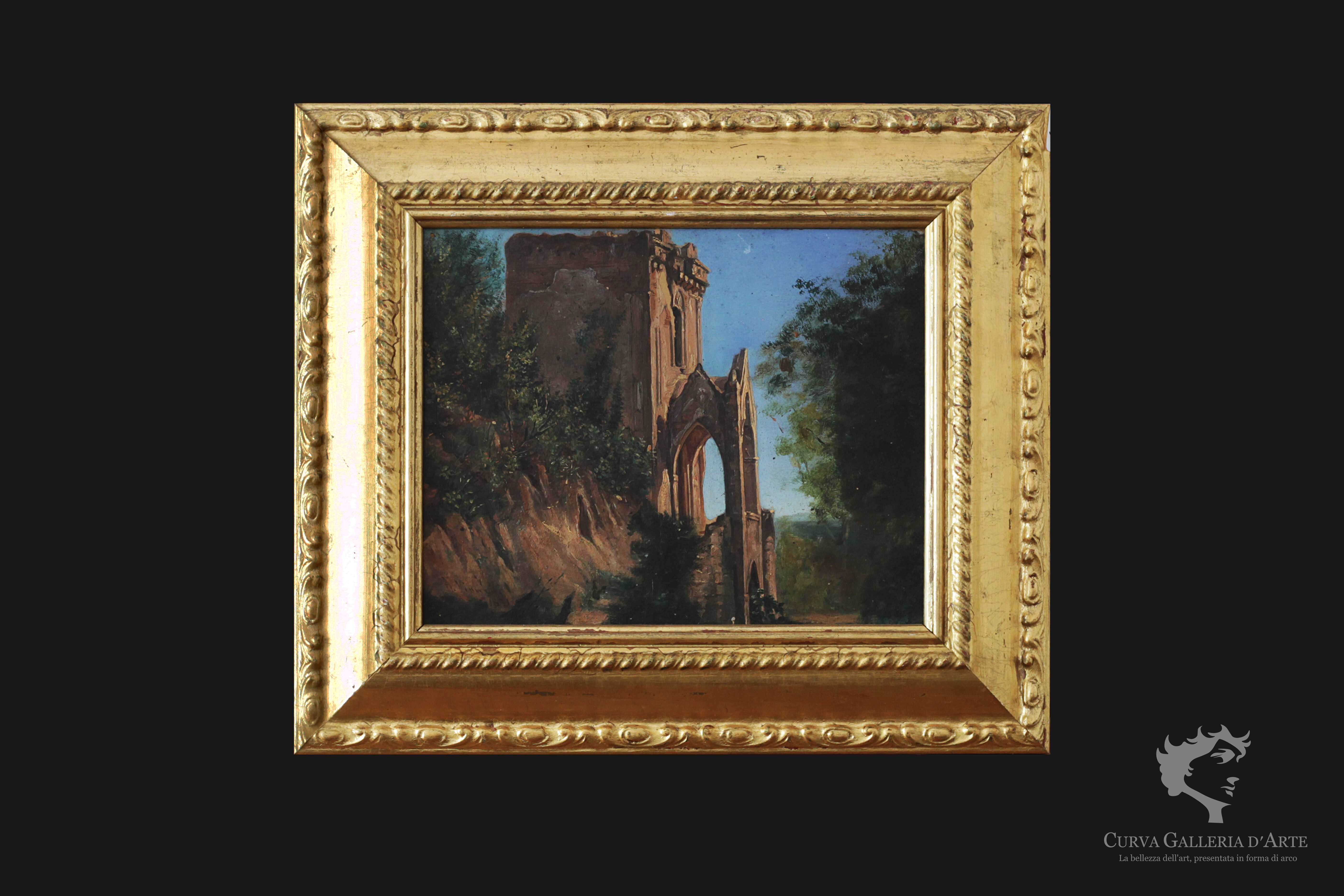 Oil on panel gothic architecture 1871
