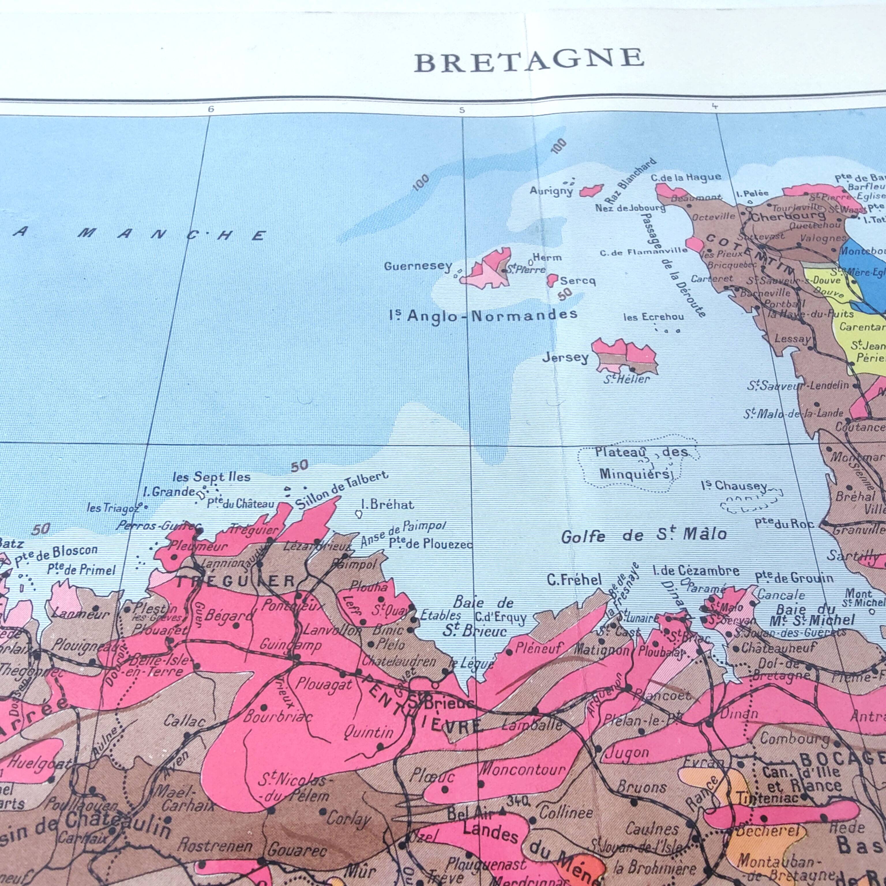 Brittany and Loire estuary map 43x43cm vintage from 1950