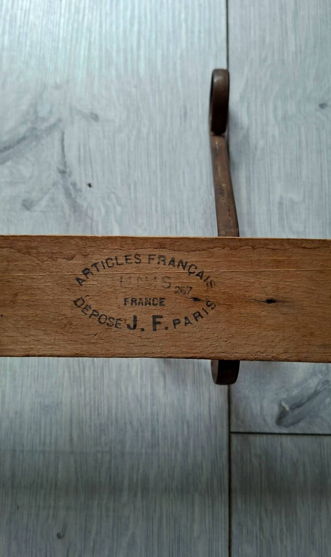 Wooden coat rack with 3 metal hooks