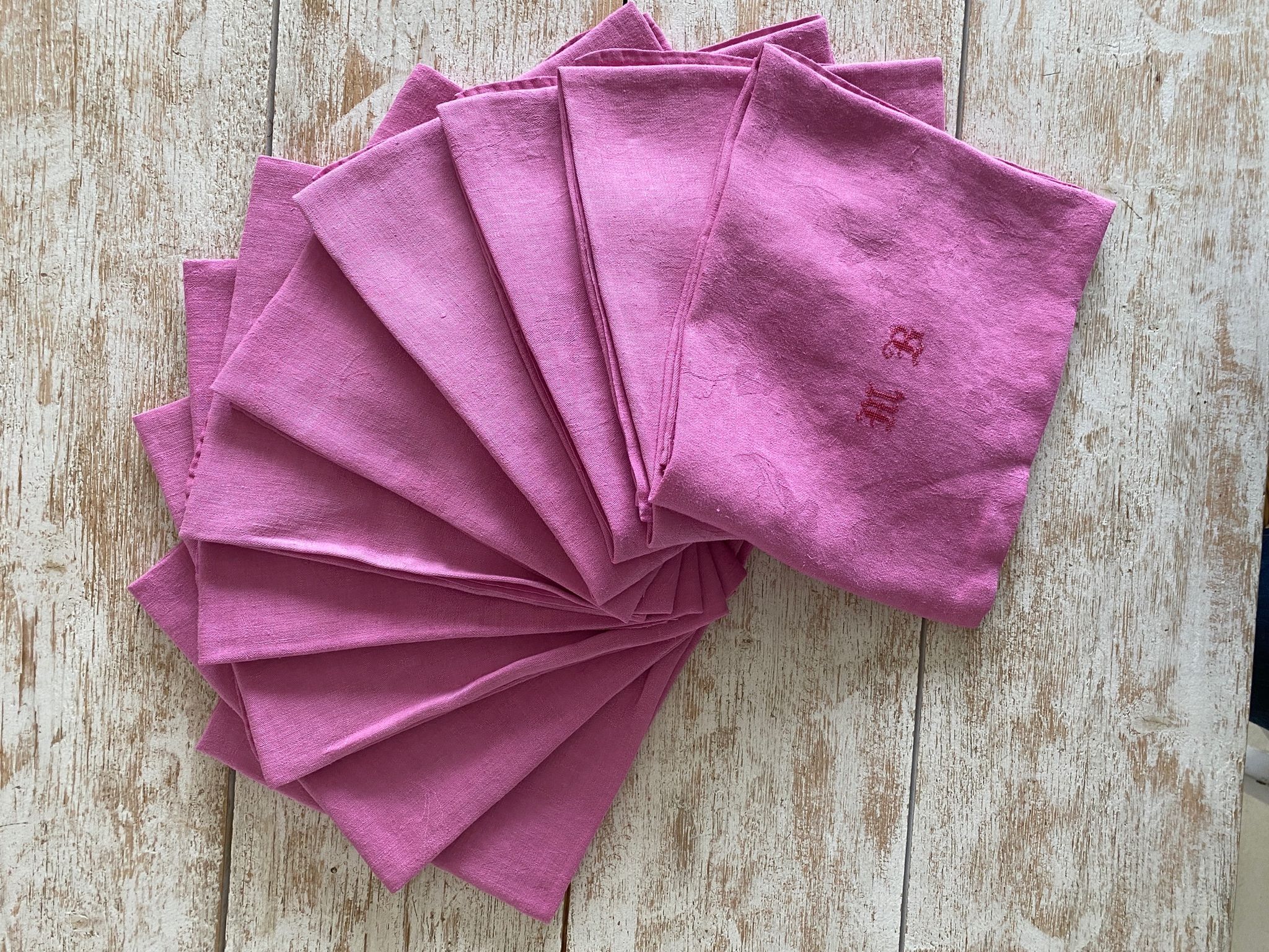 Set of 10 monogrammed pink napkins MB - 78x65 cm - cotton
