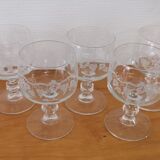Set of 6 water glasses on feet, grape decoration and Luminarc vine shoot