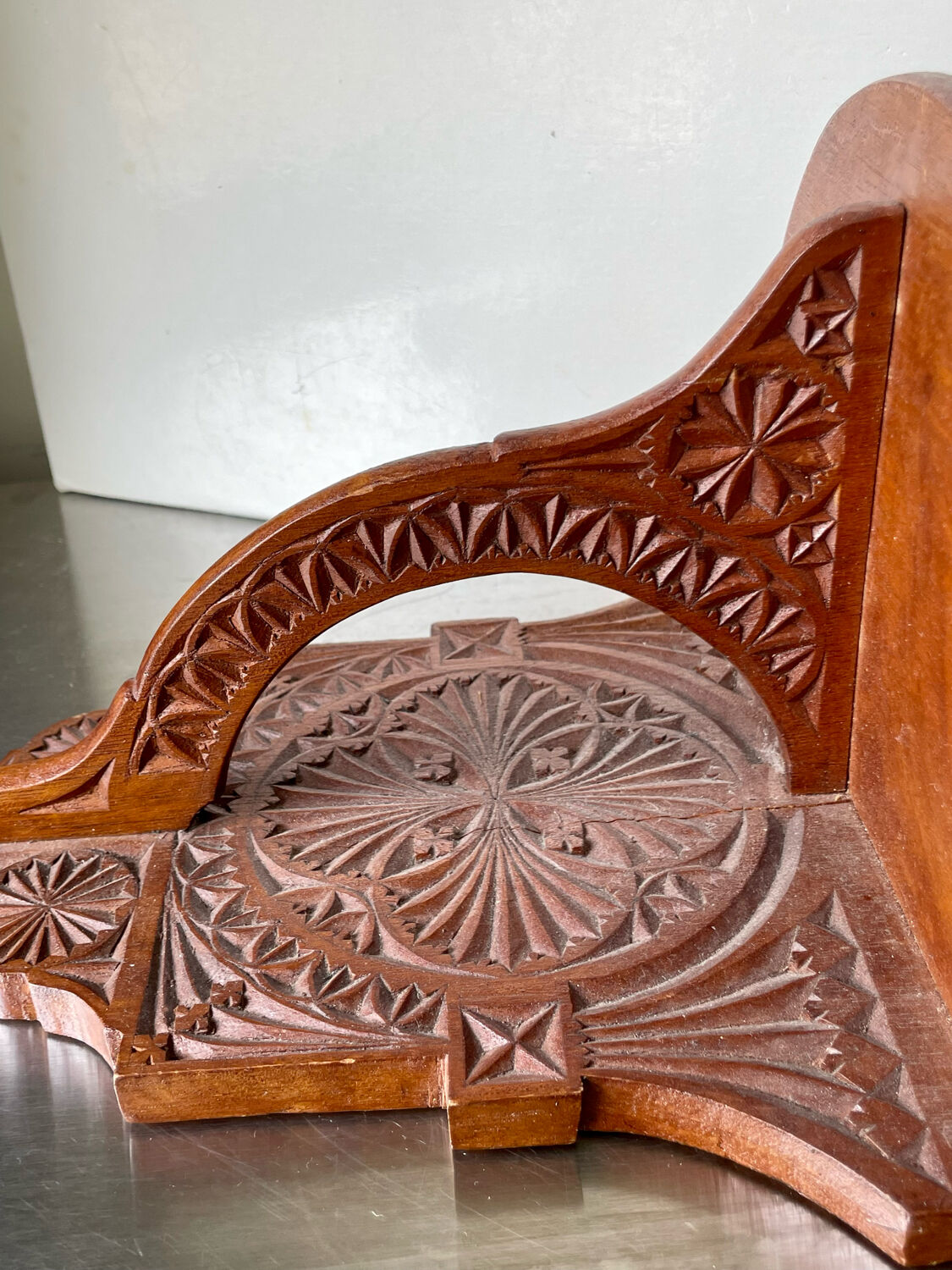 Antique Wooden Wall Console Bracket with geometric carvings