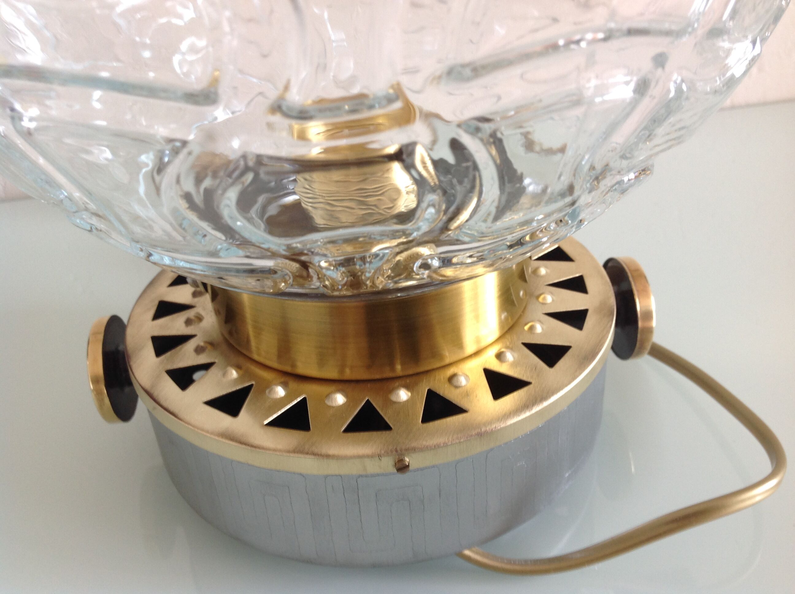 Structured glass globe lamp and metal-brass/ vintage 60s and 70s base