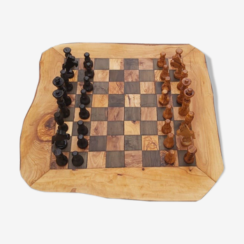 Natural edge olivewood, rustic chessboard