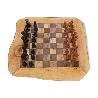 Natural edge olivewood, rustic chessboard