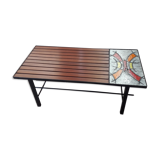 Coffee table tray teak ceramic signed MJR 60s