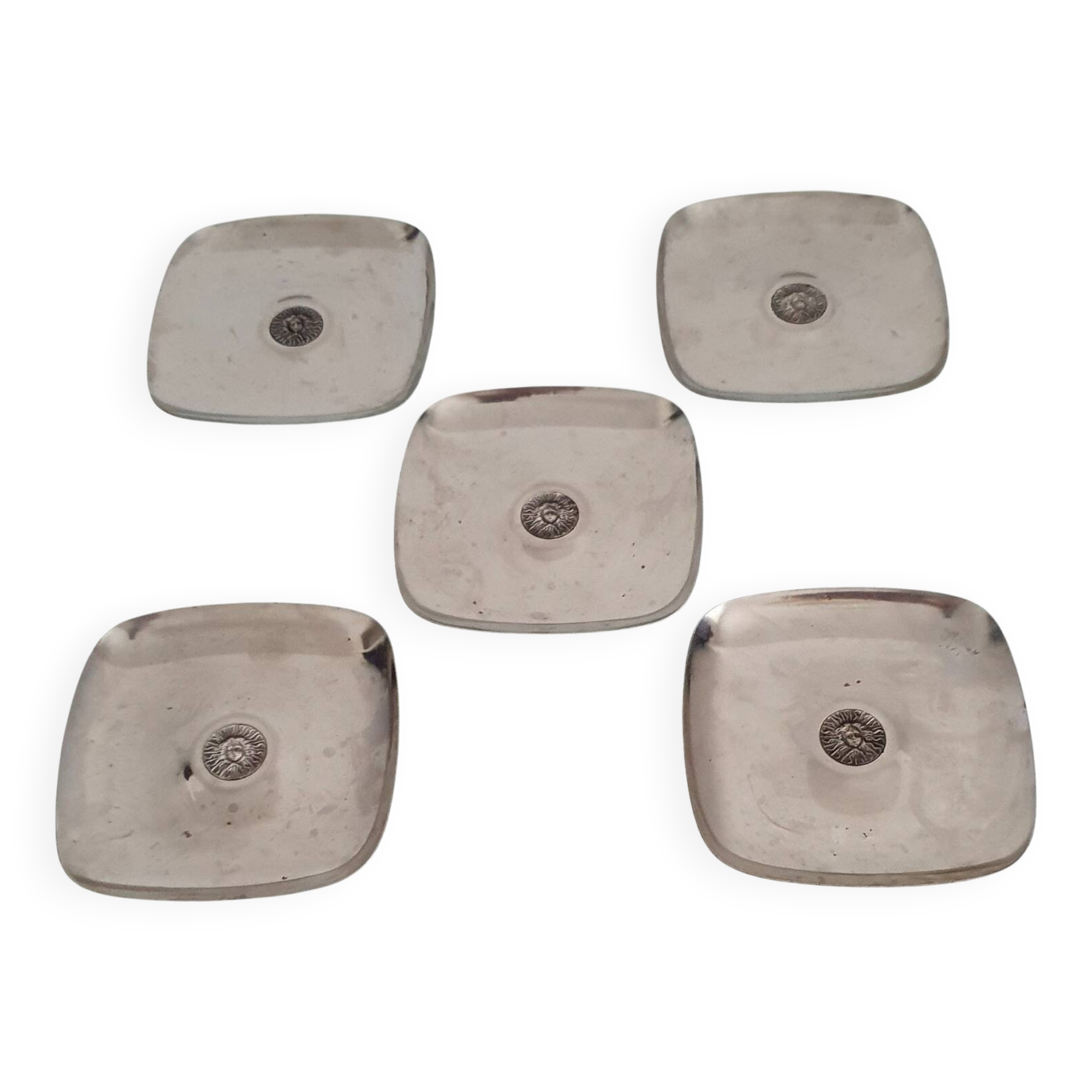 Set of 5 silver metal "Medusa head" trinket trays