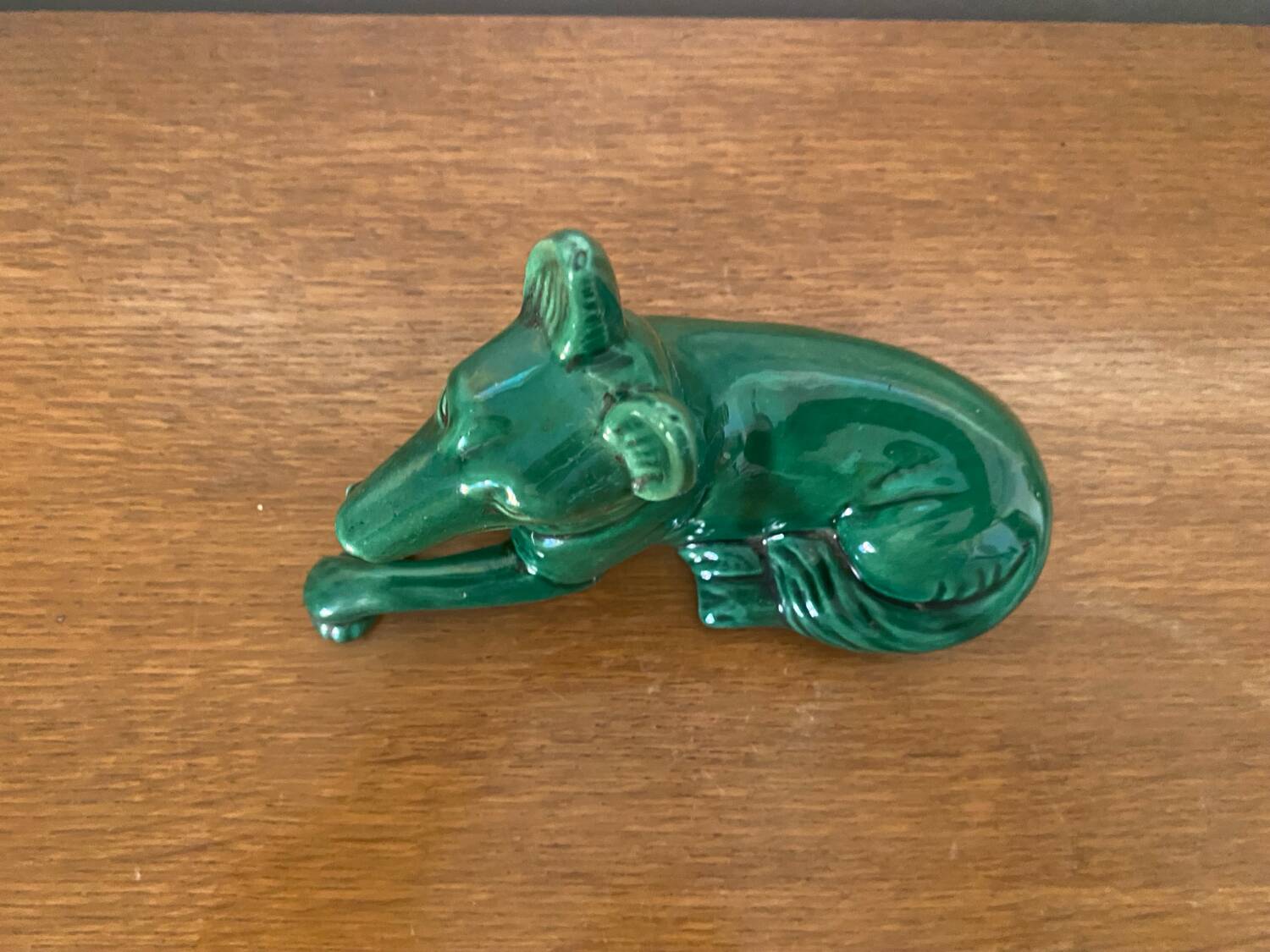 Antique St Clement German Shepherd Dog Sculpture Green Ceramic #C134