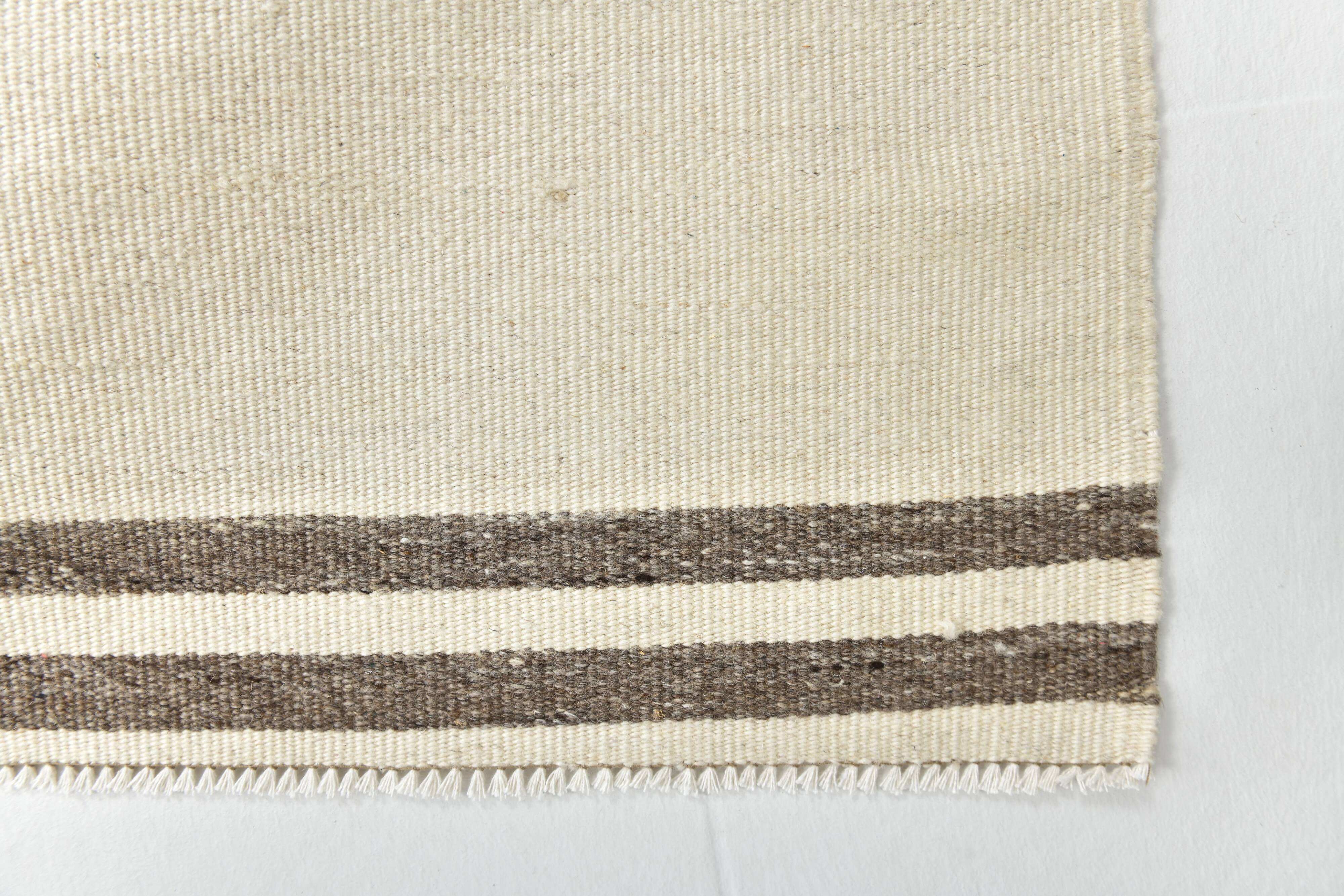 8x10 Large Beige & Brown Striped Pattern Handwoven Kilim Rug, 246x316 Cm