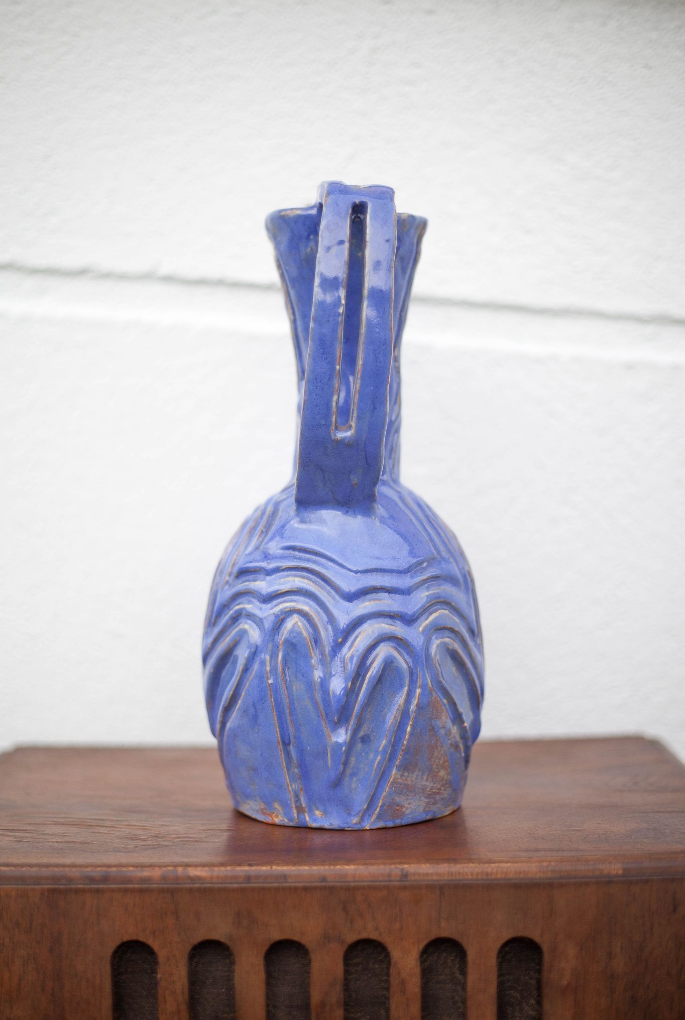 Vase in brutalist blue glazed terracotta 70