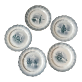 Lot de 5 assiettes à dessert terre de fer st amand motifs marins début xxème