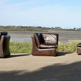 Modular sofa made up of 3 leather armchairs. Circa 1970
