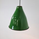 Small vintage industrial green enamel pendant lights, 1960s
