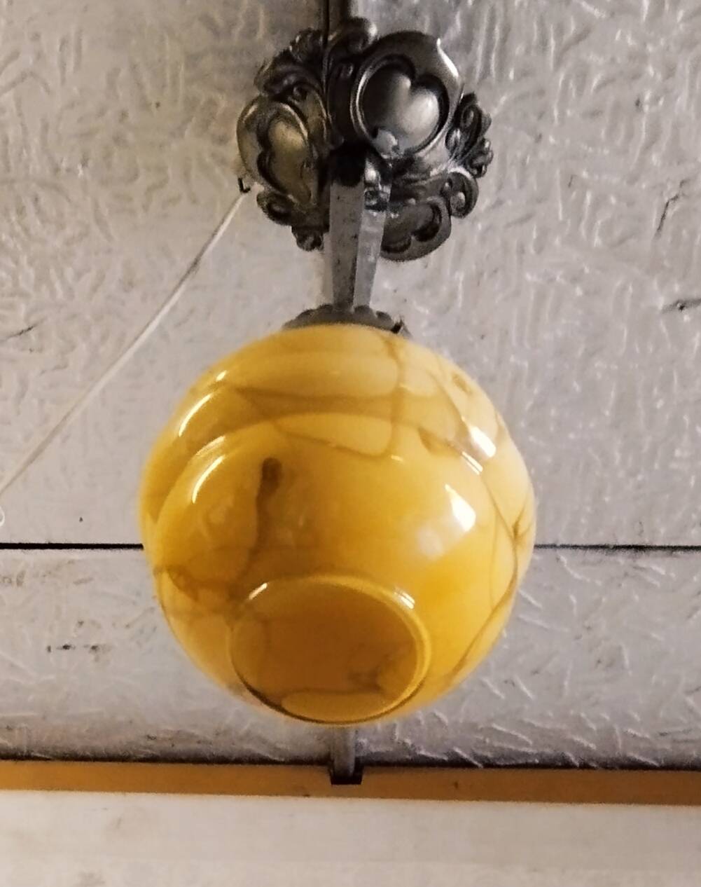 Art Deco opaline marbled globe suspension and aluminium mount - mid 20th century.