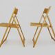 Pair of vintage folding chairs in beech and canework. Italy 70s