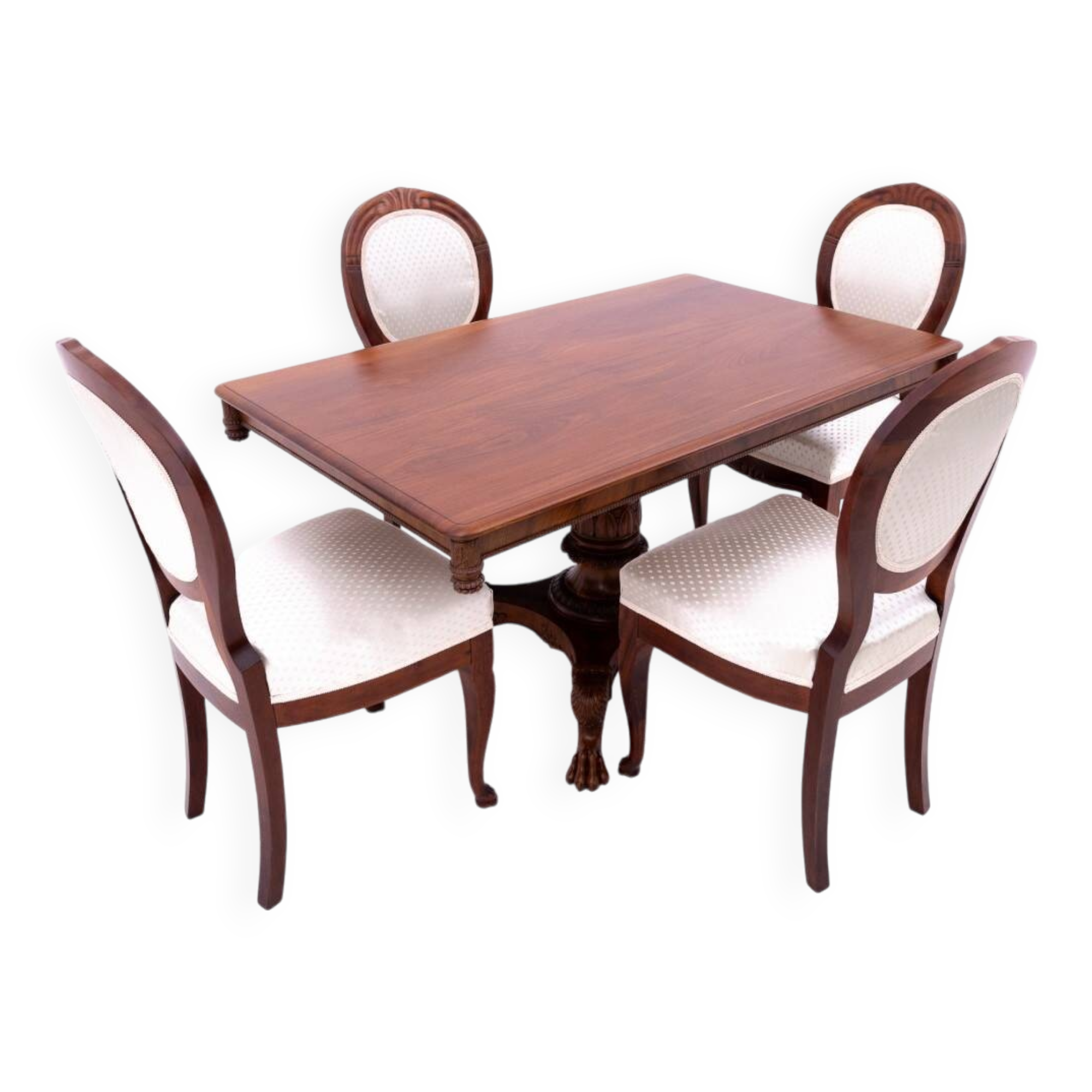 Late 19th century lion's paw table with chairs, Northern Europe.