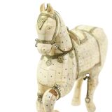 Pair of Decorative Wooden Horses Covered with Bone Mosaic Silver Plated
