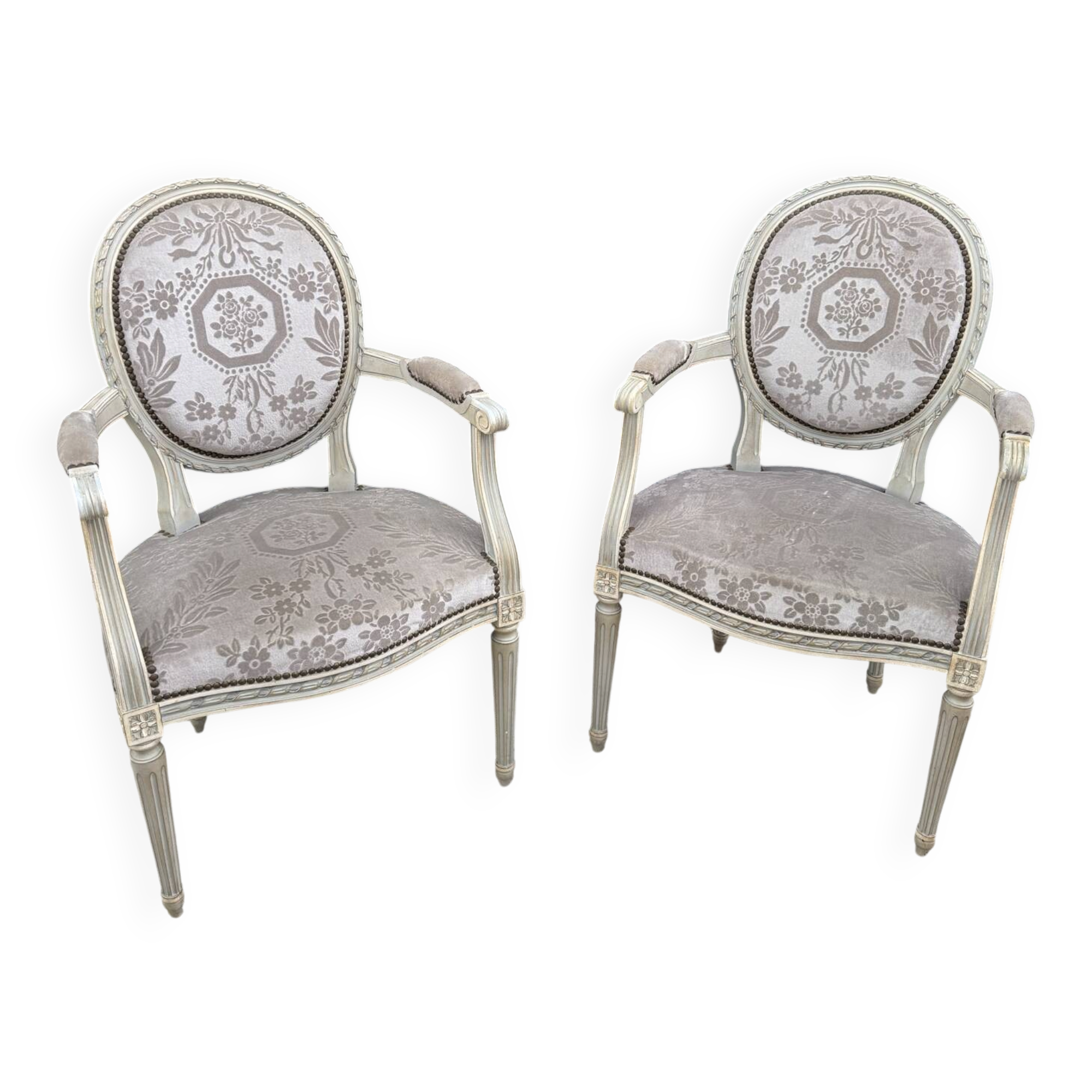 Pair of cabriole medallion armchairs in Louis XVI style