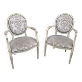 Pair of cabriole medallion armchairs in Louis XVI style