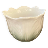 Cache pot en forme de tulipe/chou céramique Italy blanc vert vintage