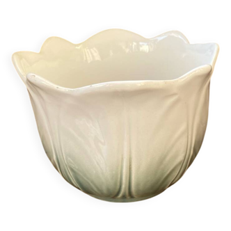 Cache pot en forme de tulipe/chou céramique Italy blanc vert vintage