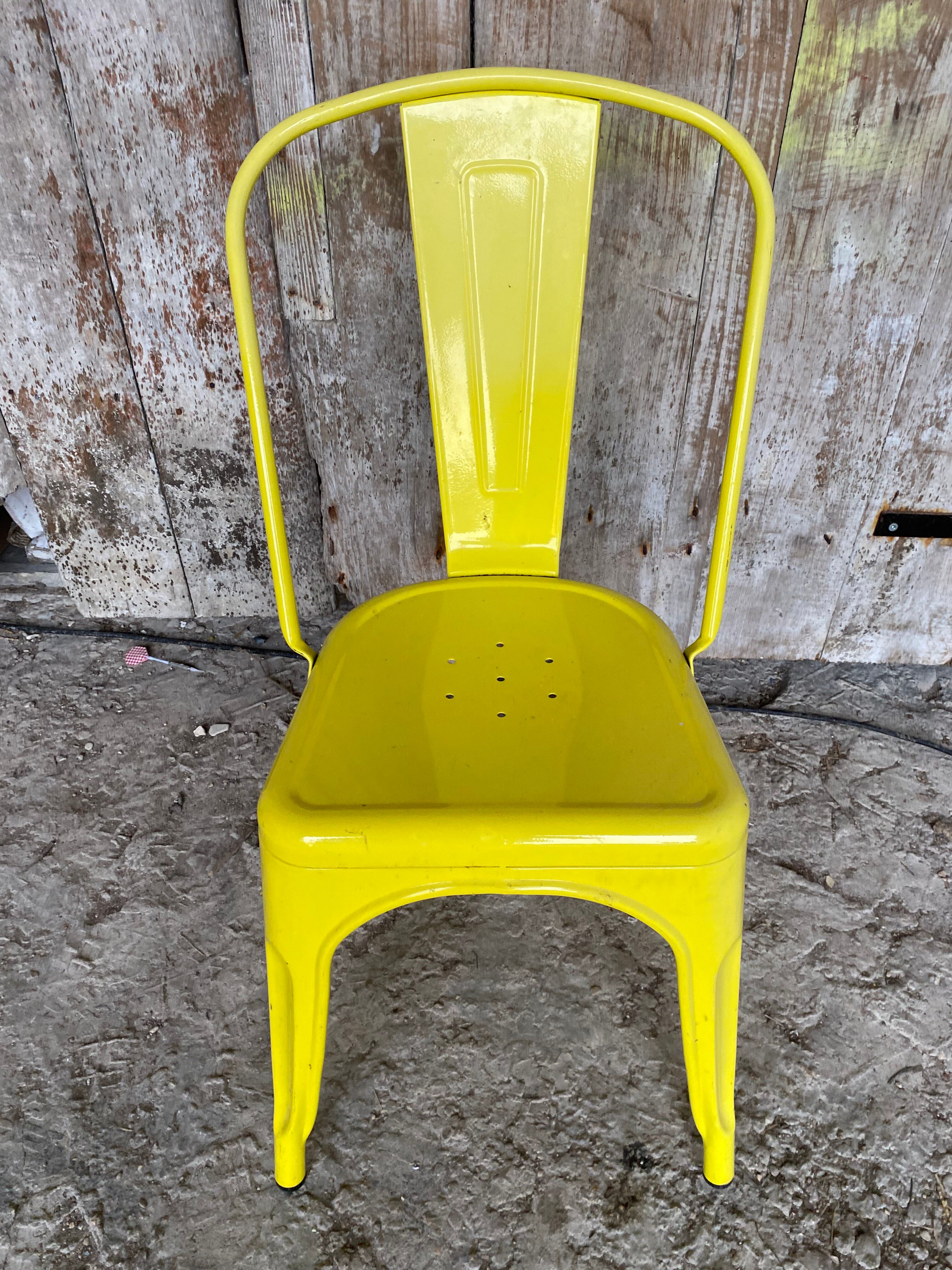 Chaise Industrielle Style TOLIX Metal Jaune Vintage #D709