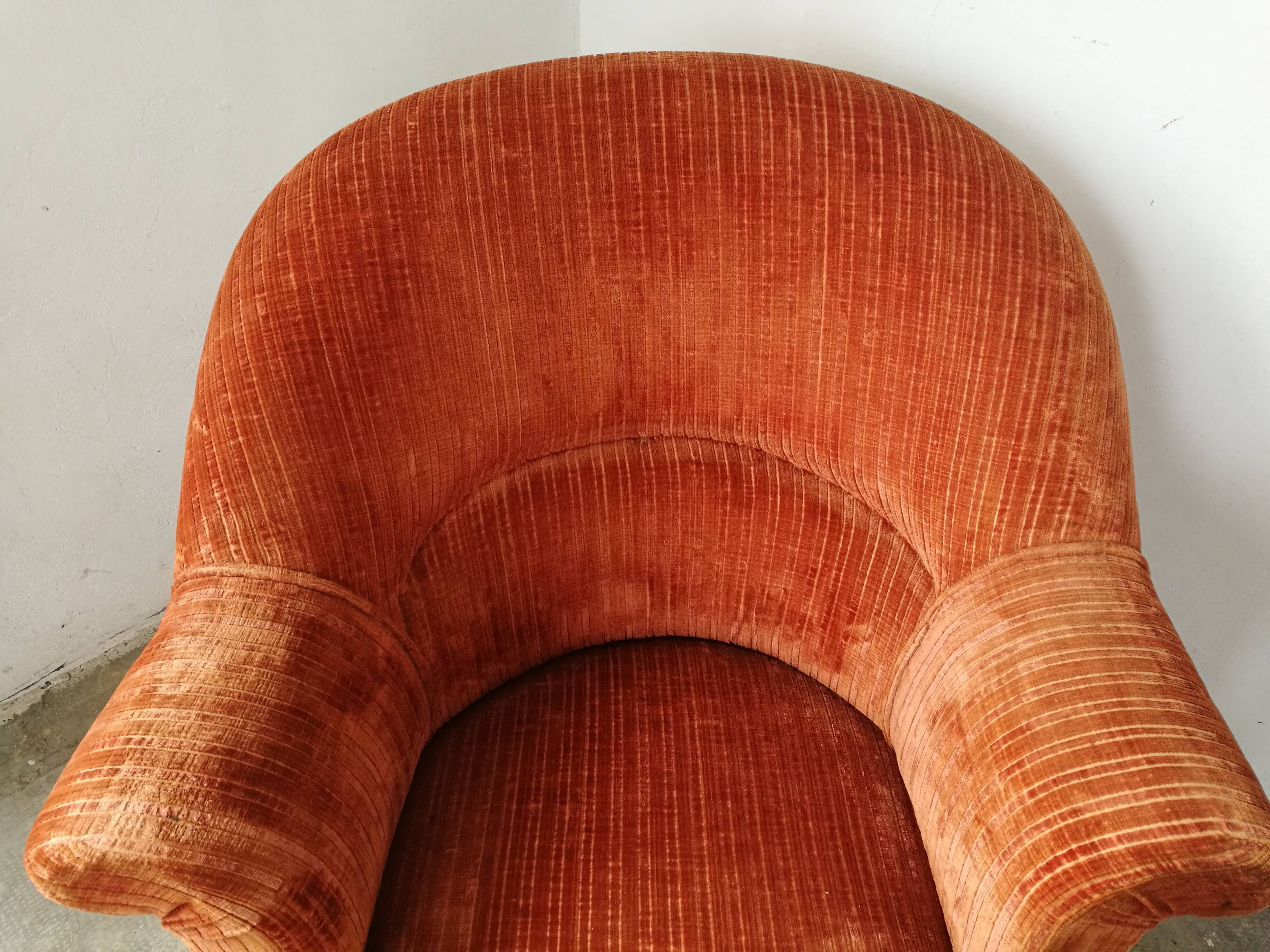 Orange velvet toad armchair