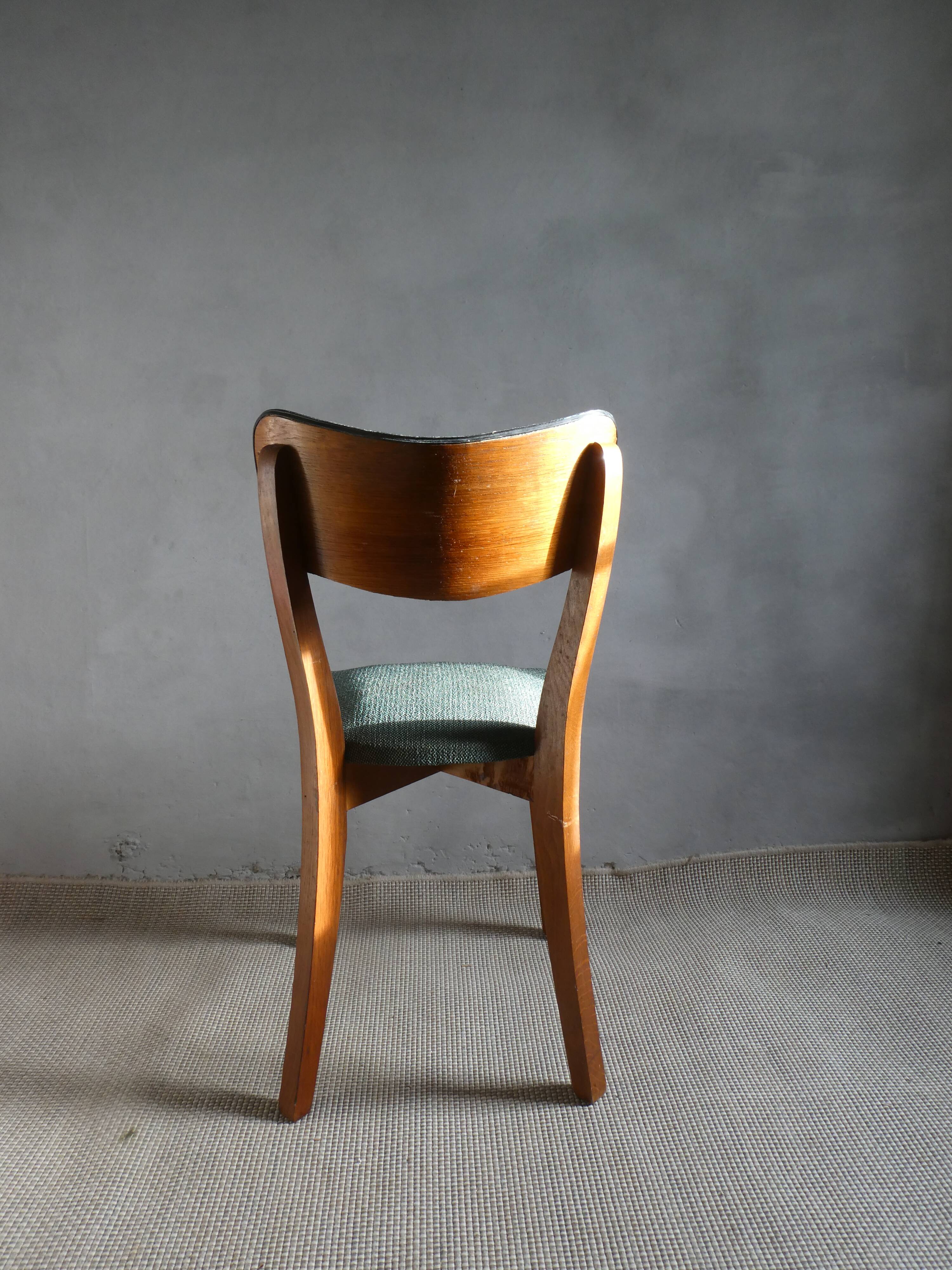 1950s bistro chair, in wood and green skai