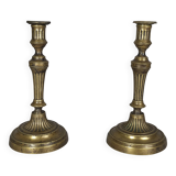 Pair of fluted bronze candlesticks Louis XVI period 27 cm